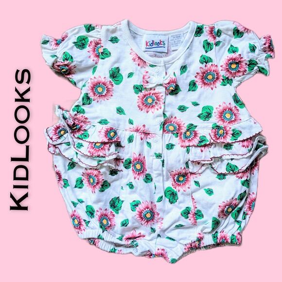 Kidlooks Girl's Short Sleeve Daisy Flower Print One Piece Cotton Size 6-9 months - Picture 1 of 8